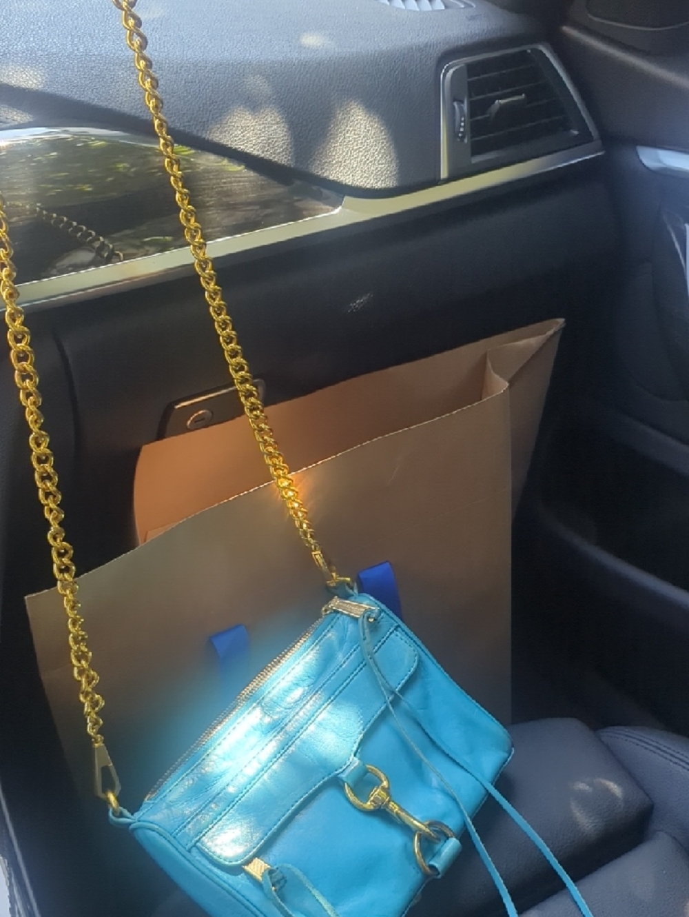 Teal Leather Crossbody Bag with Gold Hardware - Picture 4 of 7